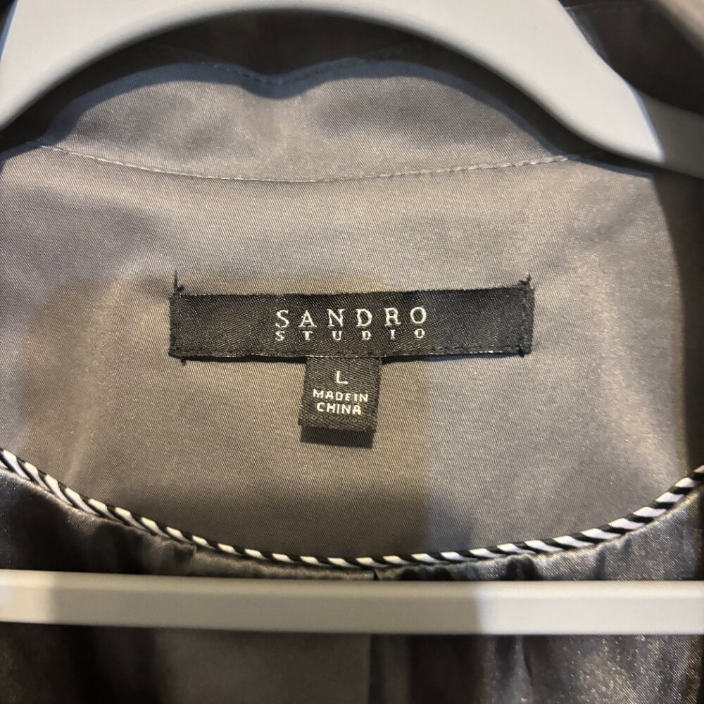 Sandro Studio Gray Ruffle Double Breasted Belted … - image 2